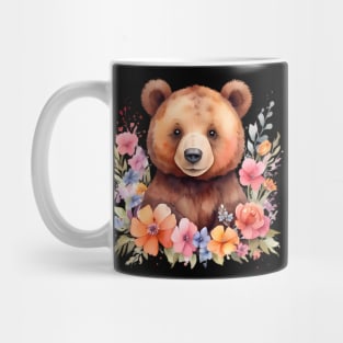 A brown bear decorated with beautiful watercolor flowers Mug